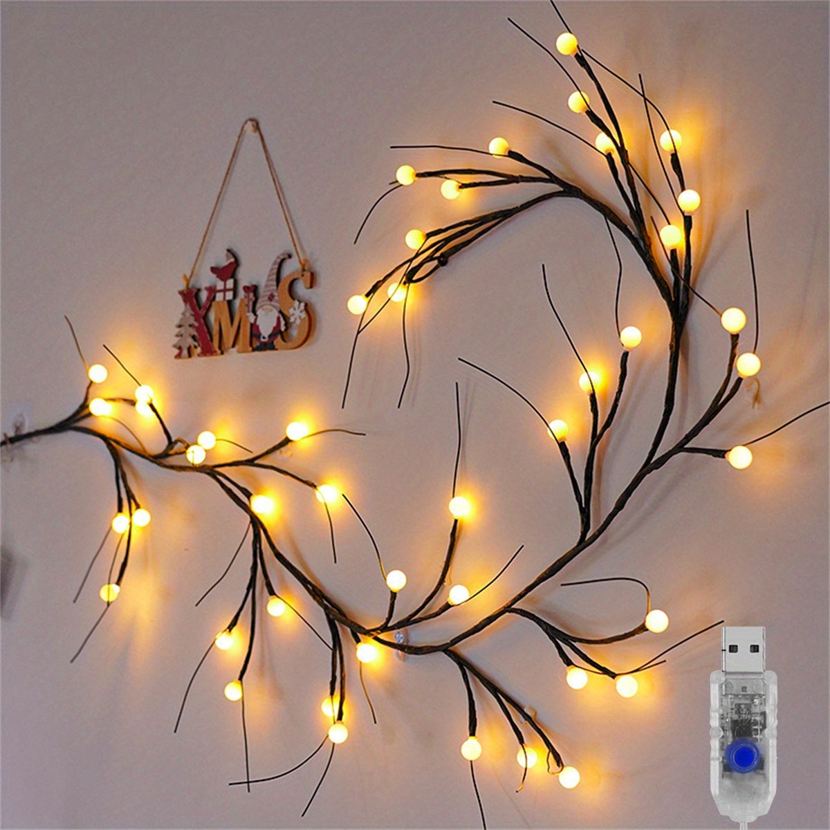 7ft Bendable Artificial Branches Lights USB Plug 48 LEDs Lighted Willow Vine