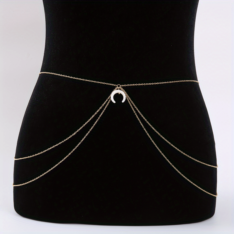 Boho Waist Chain with Crescent Pendant for Women