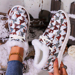 Christmas Style Snow Boots Santa Claus Pattern Plush Comfort Flats