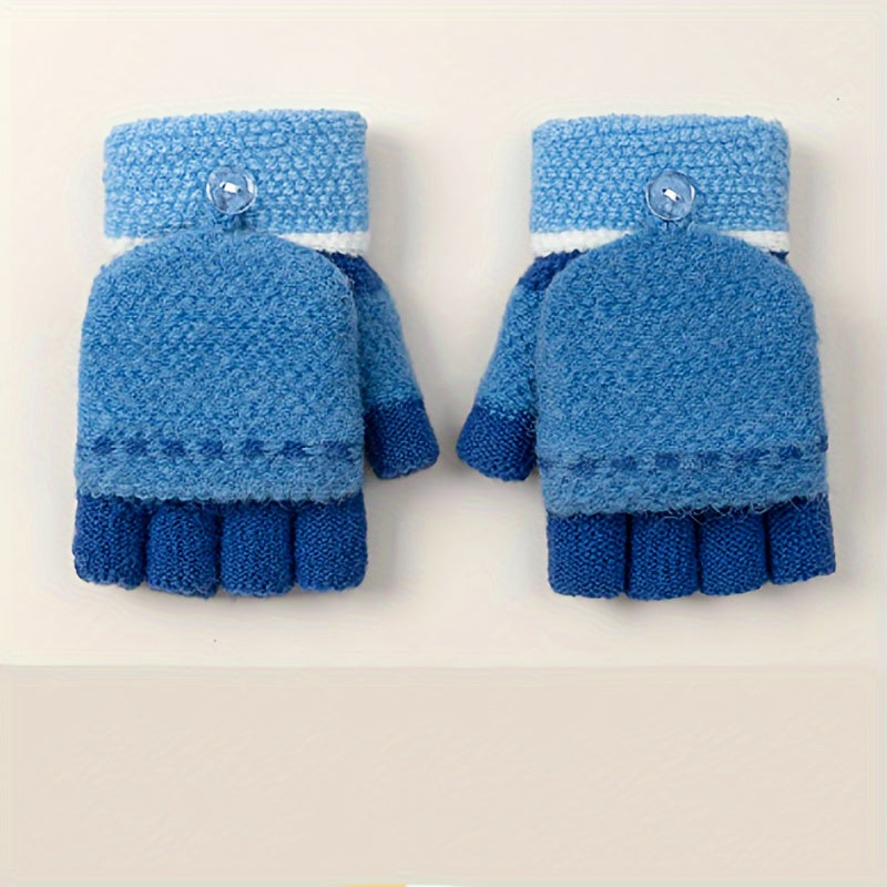 Half Finger Knitted Gloves For Boys And Girls Winter Warm Keeping Gloves