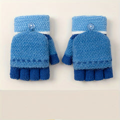 Half Finger Knitted Gloves For Boys And Girls Winter Warm Keeping Gloves