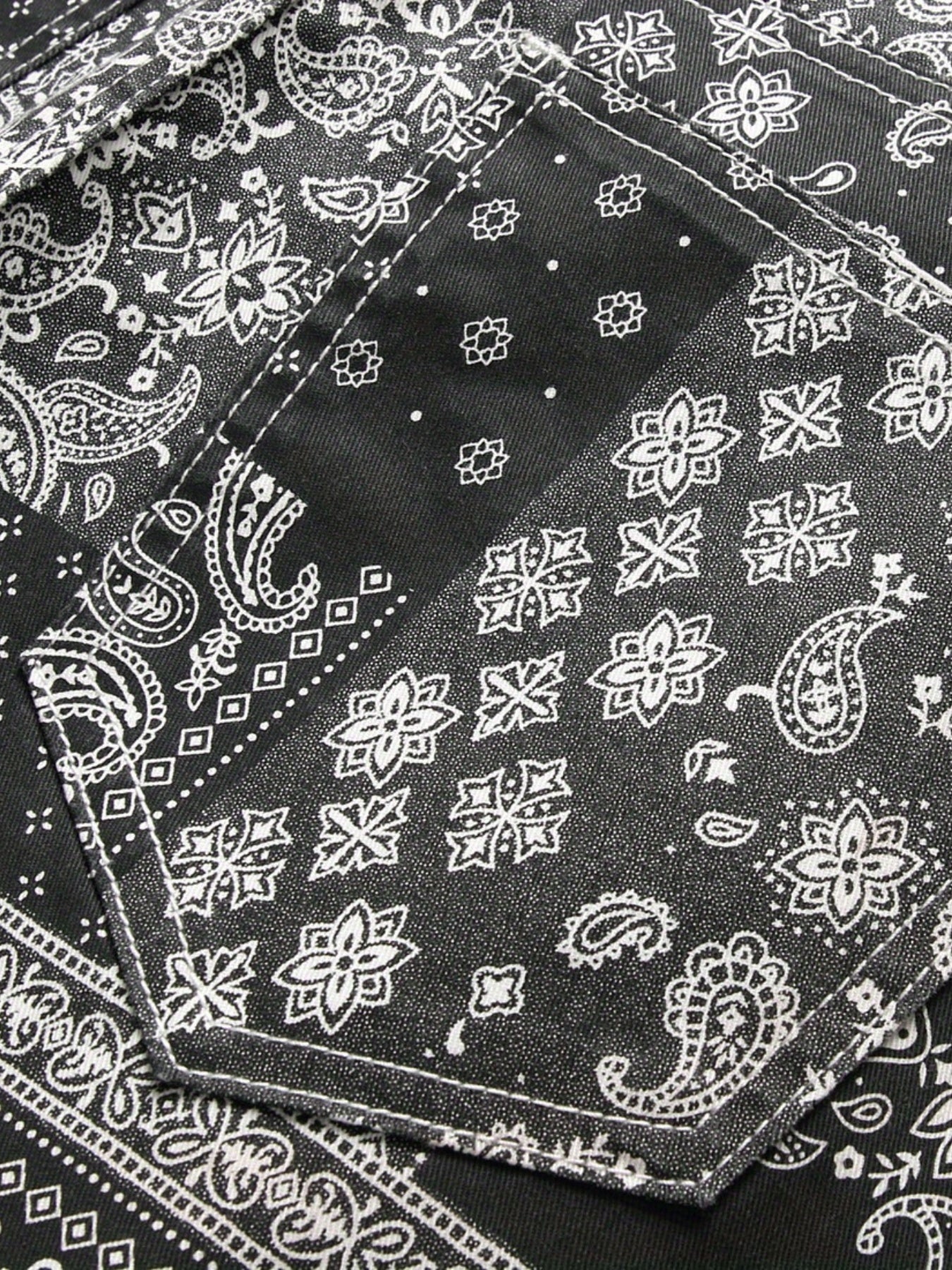 Paisley & Floral Pattern Slim Fit Jeans Men's Street Style Denim Pants
