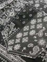 Paisley & Floral Pattern Slim Fit Jeans Men's Street Style Denim Pants