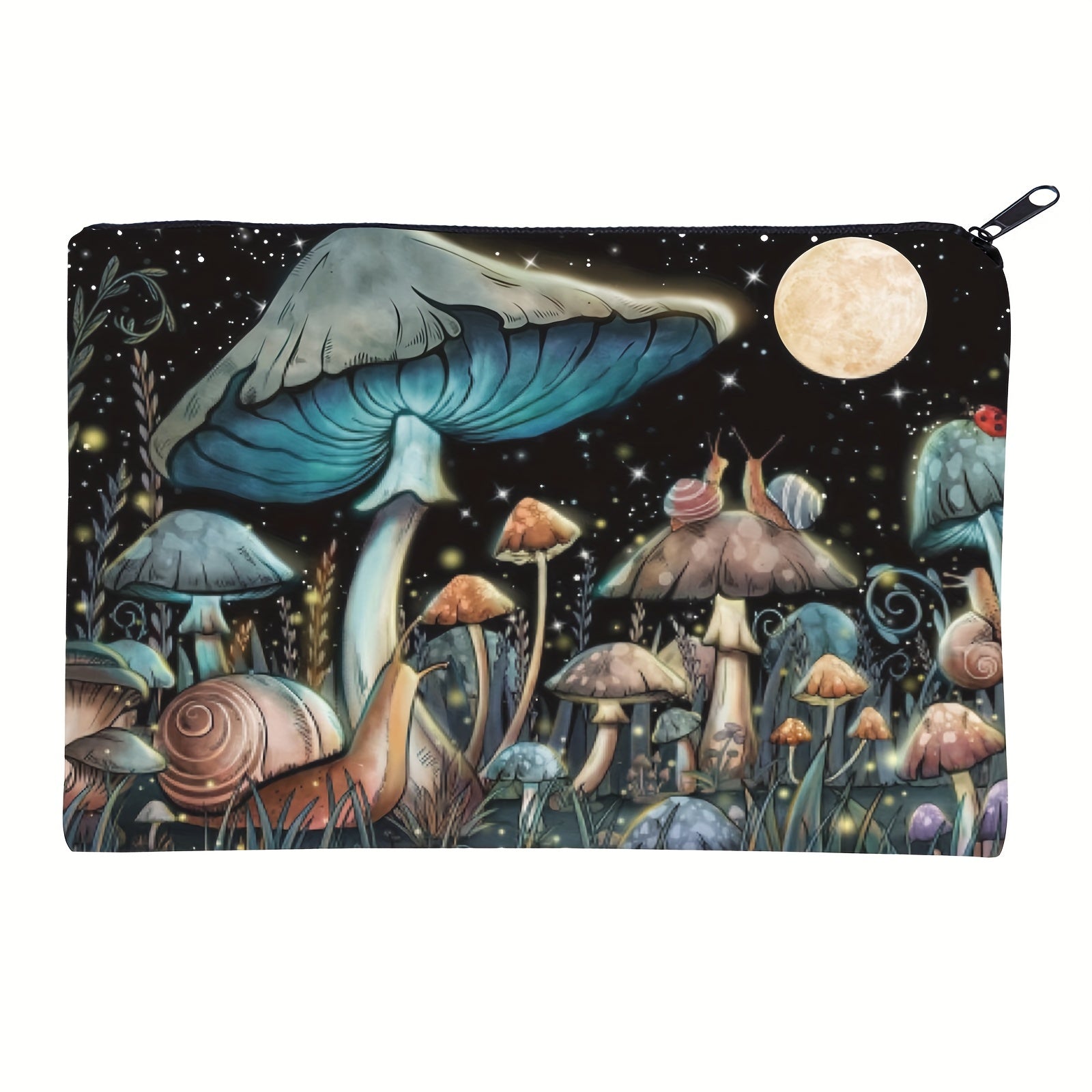 Mushroom Moon Square Makeup Bag Zipper Clutch Handbag