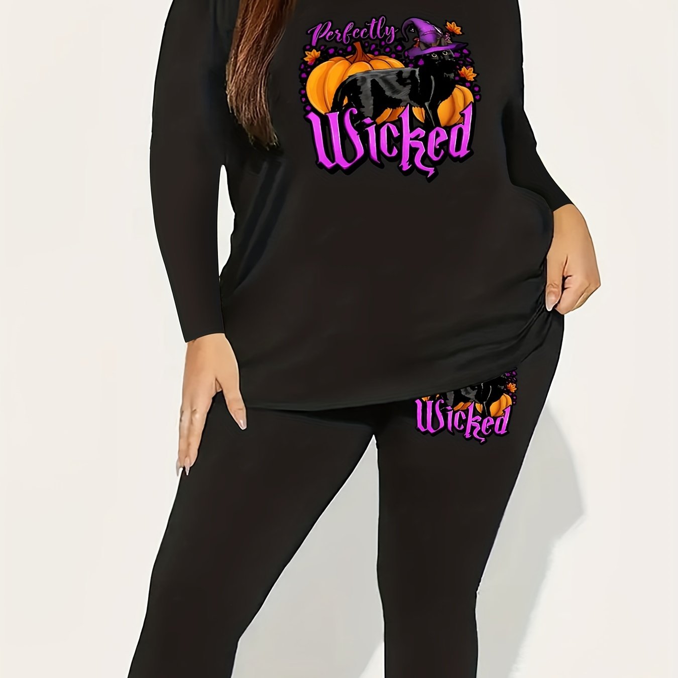Halloween 2pcs Set Women's Plus Graphic Print Tee & Leggings Set