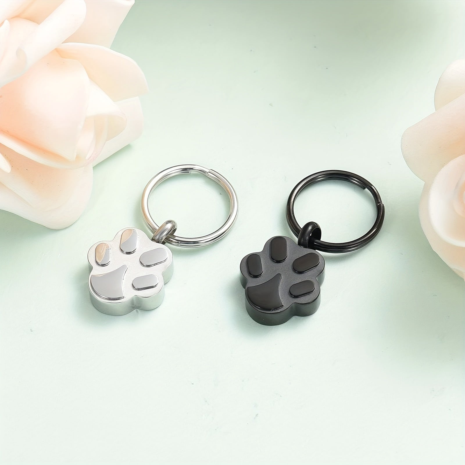 Stainless Steel Pet Ash Urn Key Chain - Paw Print Shape Cremation Memorial