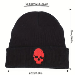 Skull Embroidery Beanie Hip Hop Solid Knit Hats Elastic Cap