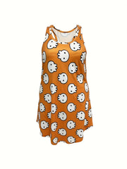 Skull Print Racer Back Tank Sleep Dress