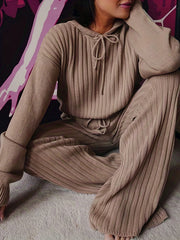 Ribbed Knit Hooded Sweater & Pants Set