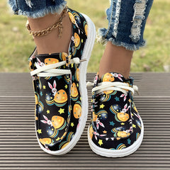 Easter Rabbit Print Boat Shoes Lightweight Flats Slip On Walking Shoes