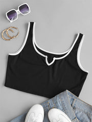 Y2K Colorblock Ribbed Notched Neck Crop Top Women's Plus
