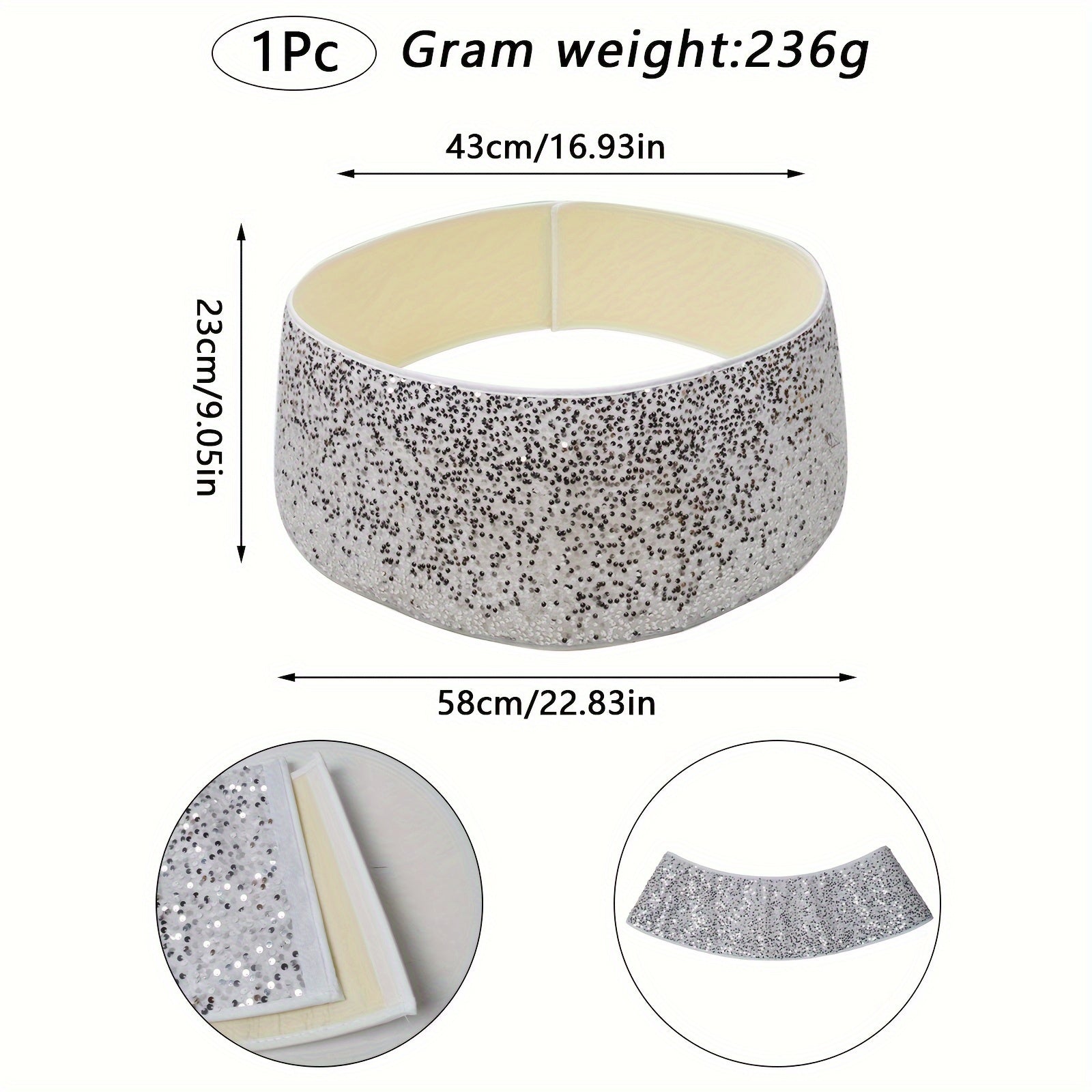 57-99cm Silvery Sequin Christmas Tree Skirt w/ Decoration & Glitter Velvet
