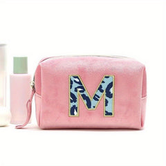Plush Letter Print Makeup Bag Zipper Storage Lightweight Travel Organizer