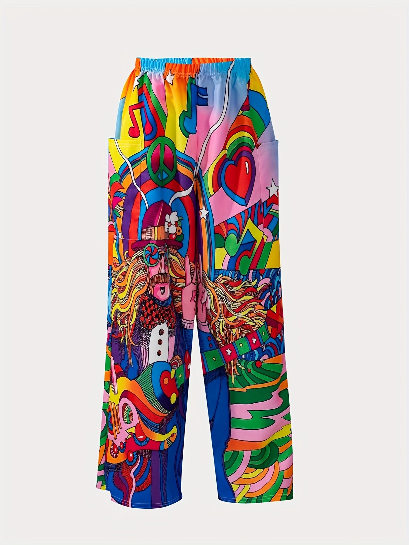 Cartoon Print Patch Pocket Pants Boho Pants For Spring & Fall Women's Clothing