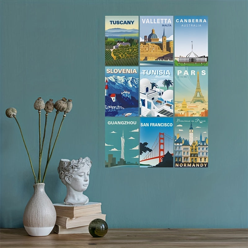 Vintage Travel Cities Poster Set for Wall Collage, 50 Pcs