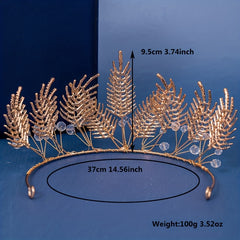 Golden Rhinestones Crown Headband Bridal Tiara Leaf Headpiece