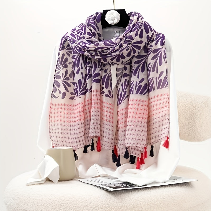 Boho Contrast Scarf Lightweight Soft Tassel Shawl