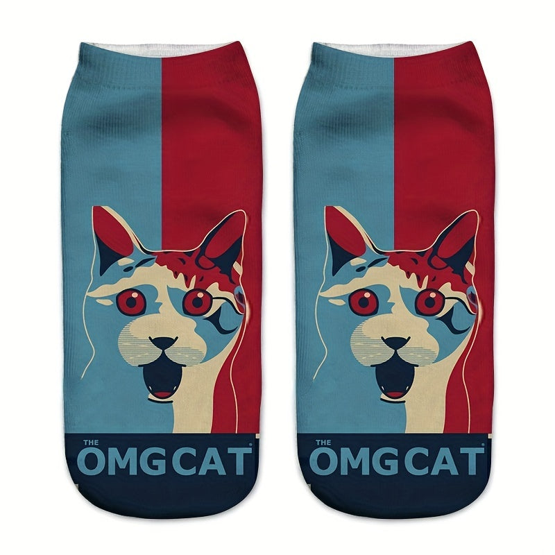 Cat Animal Pattern Crew Socks Lightweight Ankle Stockings Women's Hosiery