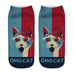 Cat Animal Pattern Crew Socks Lightweight Ankle Stockings Women's Hosiery