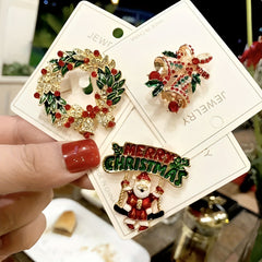 Christmas Bell Leaf Brooch Zircon Alloy Jewelry Corsage Holiday Party Gift