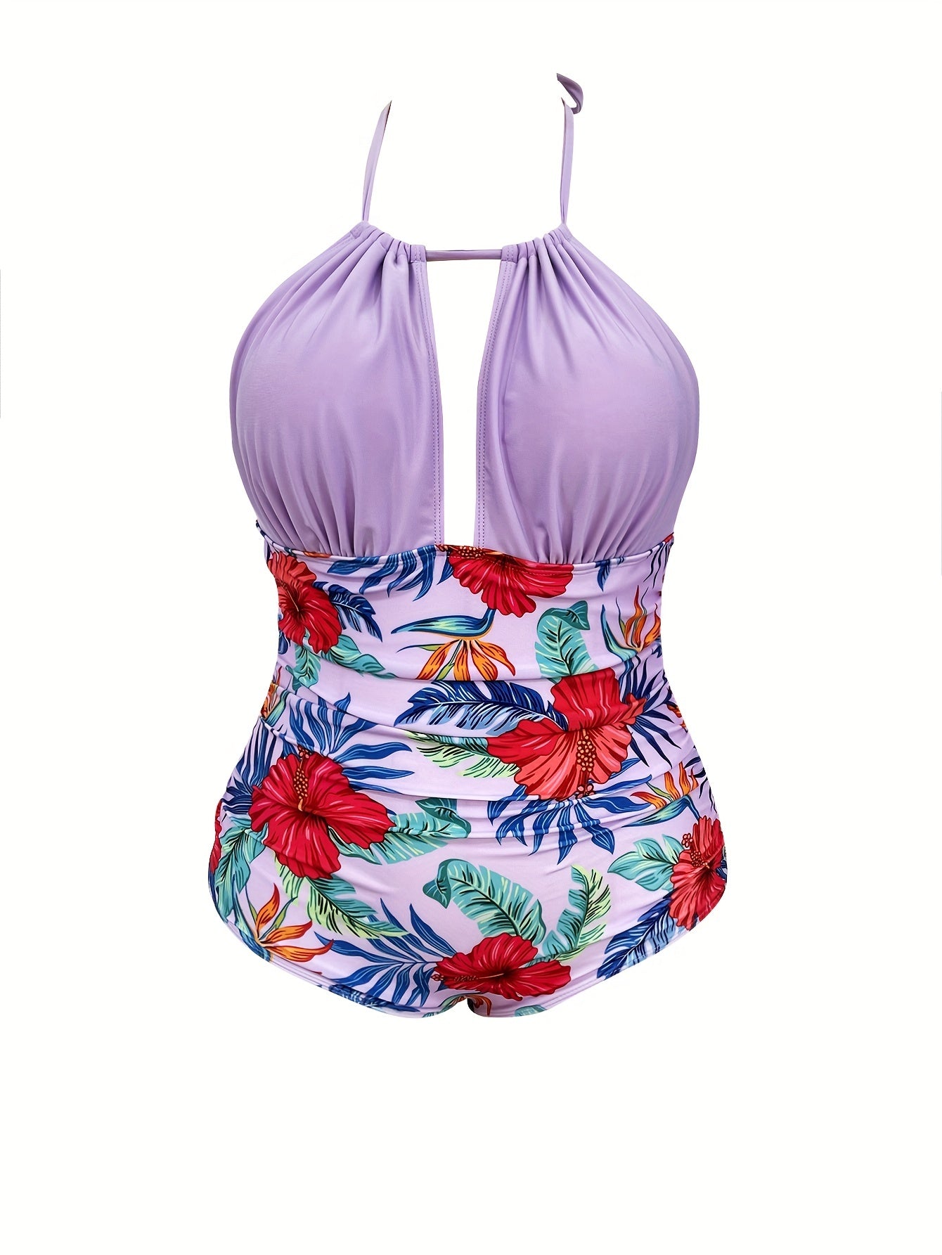 Sexy Swimsuit Women's Tropical Print Backless Halter One Piece