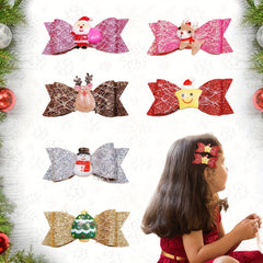 6pcs Sequin Santa Deer Tree Hairpins Hair Clips Girls Kids