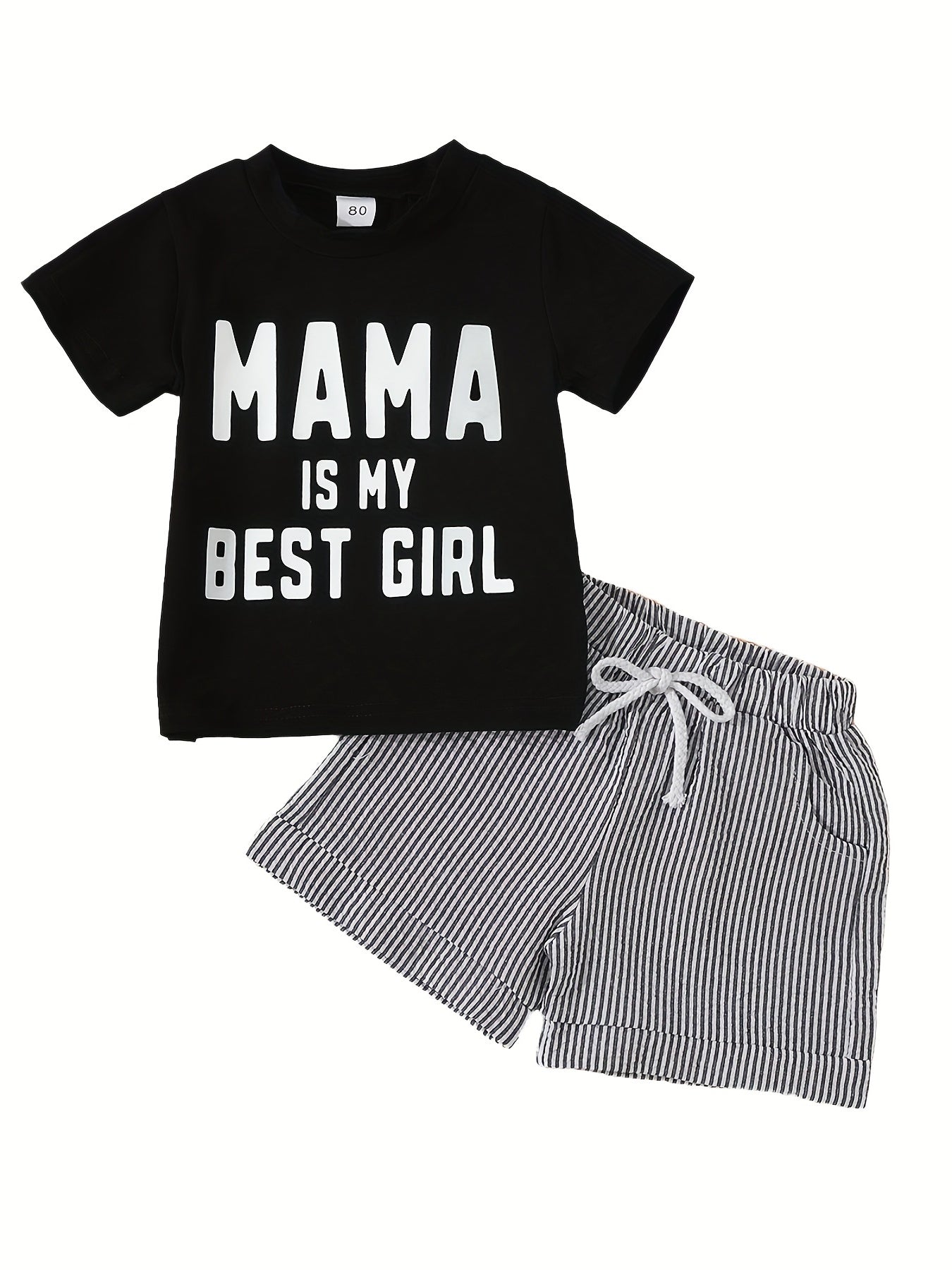 Boys Casual Mama Is My Girl T Shirt & Striped Shorts Set for Summer