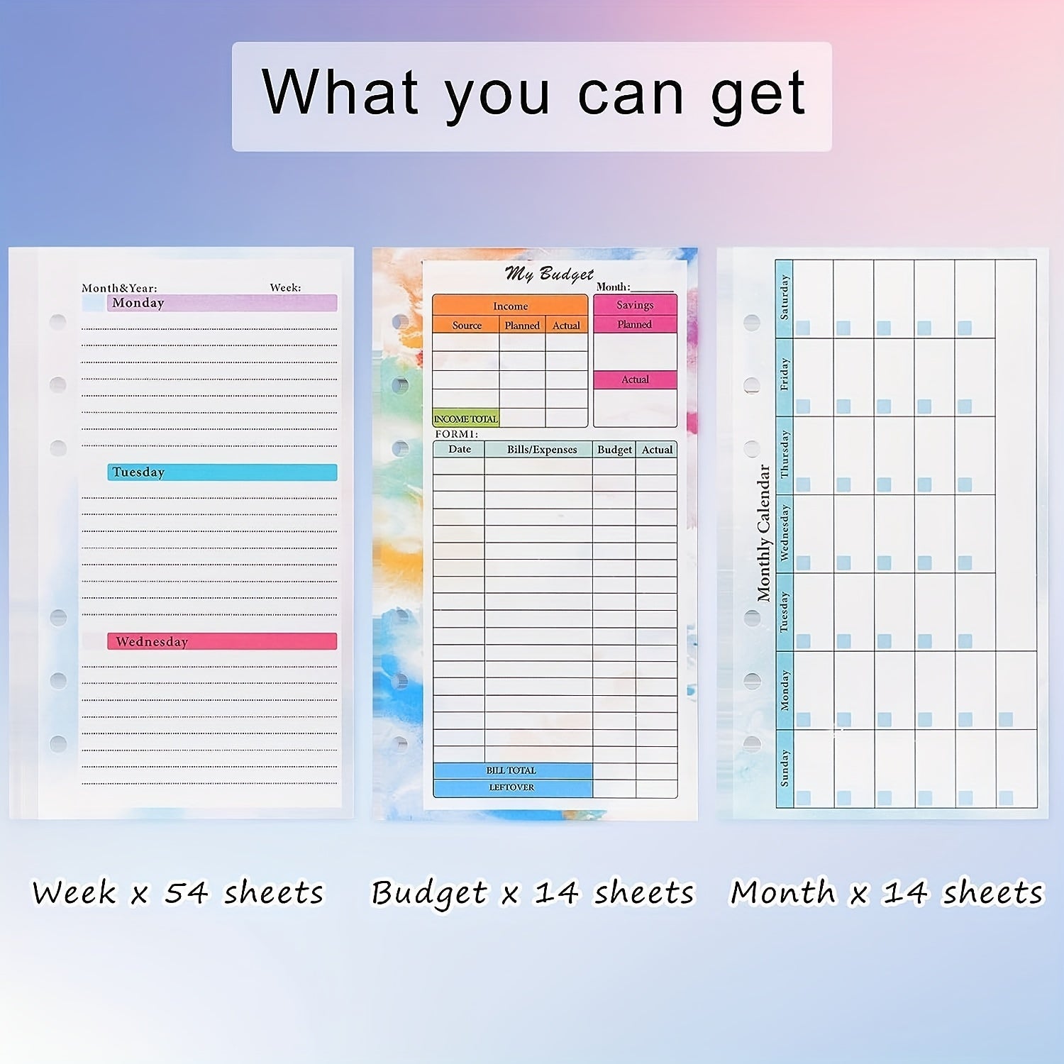 A6 Budget Planner Refill 82 Sheet Colorful Monthly Weekly Inserts