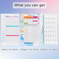 A6 Budget Planner Refill 82 Sheet Colorful Monthly Weekly Inserts