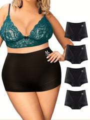 4 Pack Plus Size Basic Boyshorts Women's Plus High Rise Tummy Control Boyshorts