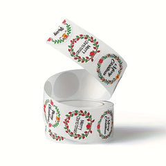 2 Rolls 1000pcs Merry Christmas Holiday Stickers - Adhesive Wreath Stickers