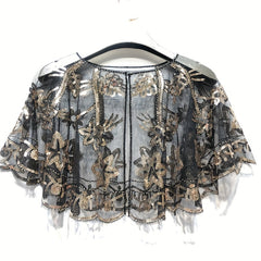 Vintage Sequin Embroidery Shawl Ruffles Cape