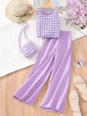 Girls 3pcs Sleeveless Top & Long Pants & Crossbody Bag Set for Spring and Summer