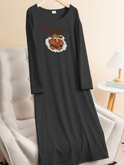 Christmas Lounge Dress 3D Elk Graphic Tee Home Wear Dress