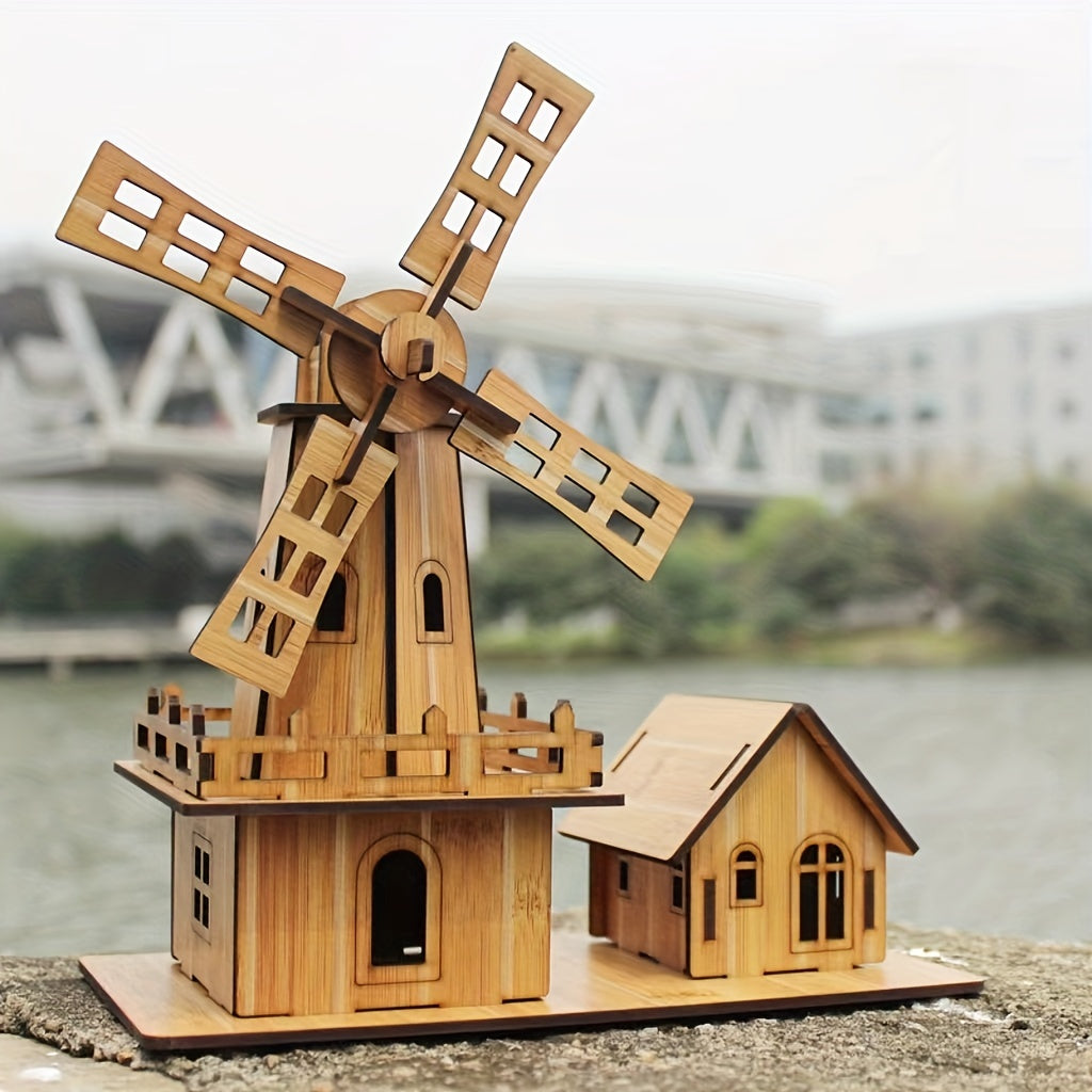 3D Wooden Puzzle House Building Windmill Model Creative Gift