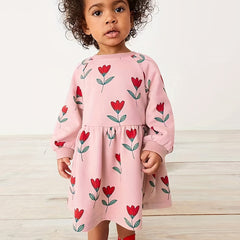Girls Flowers Print Sweatshirt Dress for Spring/Autumn
