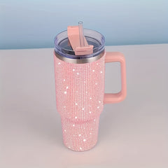 Glitter Tumbler Handle Lid Straw 40oz 304 Stainless Steel Tumbler