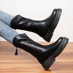 Women's Mid Calf Boots Thick Sole Zip Back Short Boots