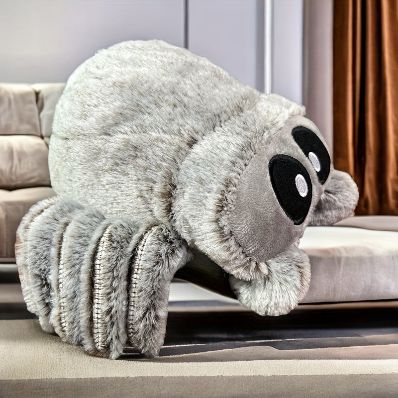 Gray Spider Plush Toy Soft Polyester Cartoon Doll Fluffy Eyes Legs Perfect Gift