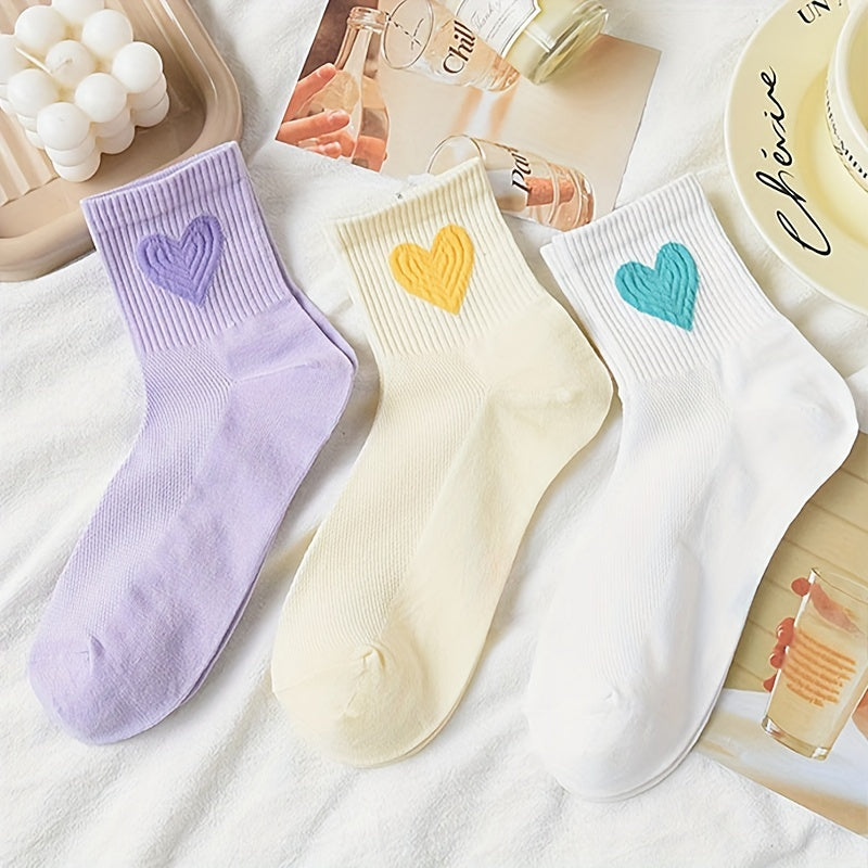 5 Pairs Heart Pattern Socks Women's Mid Tube Stockings