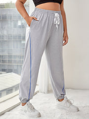 Sports Pants Stitching Tie Waist Stretch Running Yoga Joggers