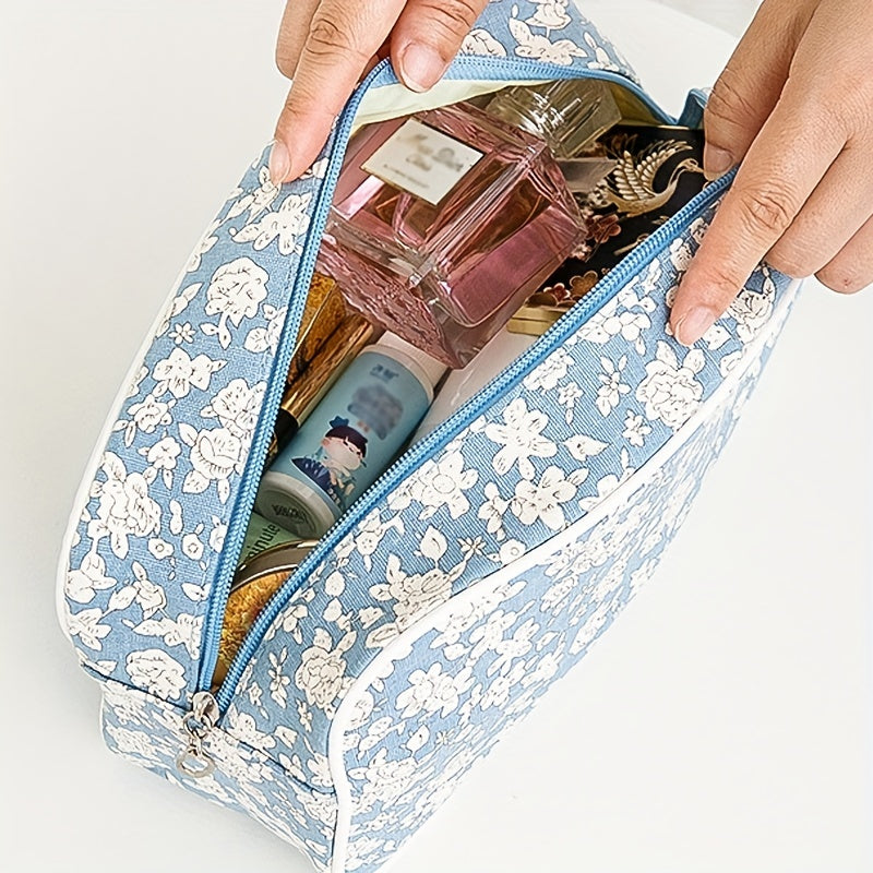 Floral Pattern Cosmetic Bag Roomy Makeup Bag Zipper Travel Toiletry Organizer