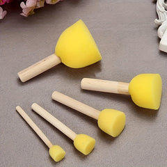 5pcs Round Painting Sponge Set with Wooden Handle - DIY Graffiti Stamp Tool