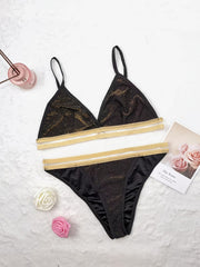 Glitter Colorblock Bra & Panties Set Women's Plus Sexy Lingerie Set