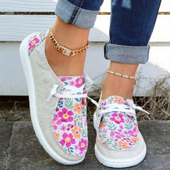 Floral Print Loafers Lace Up Canvas Shoes