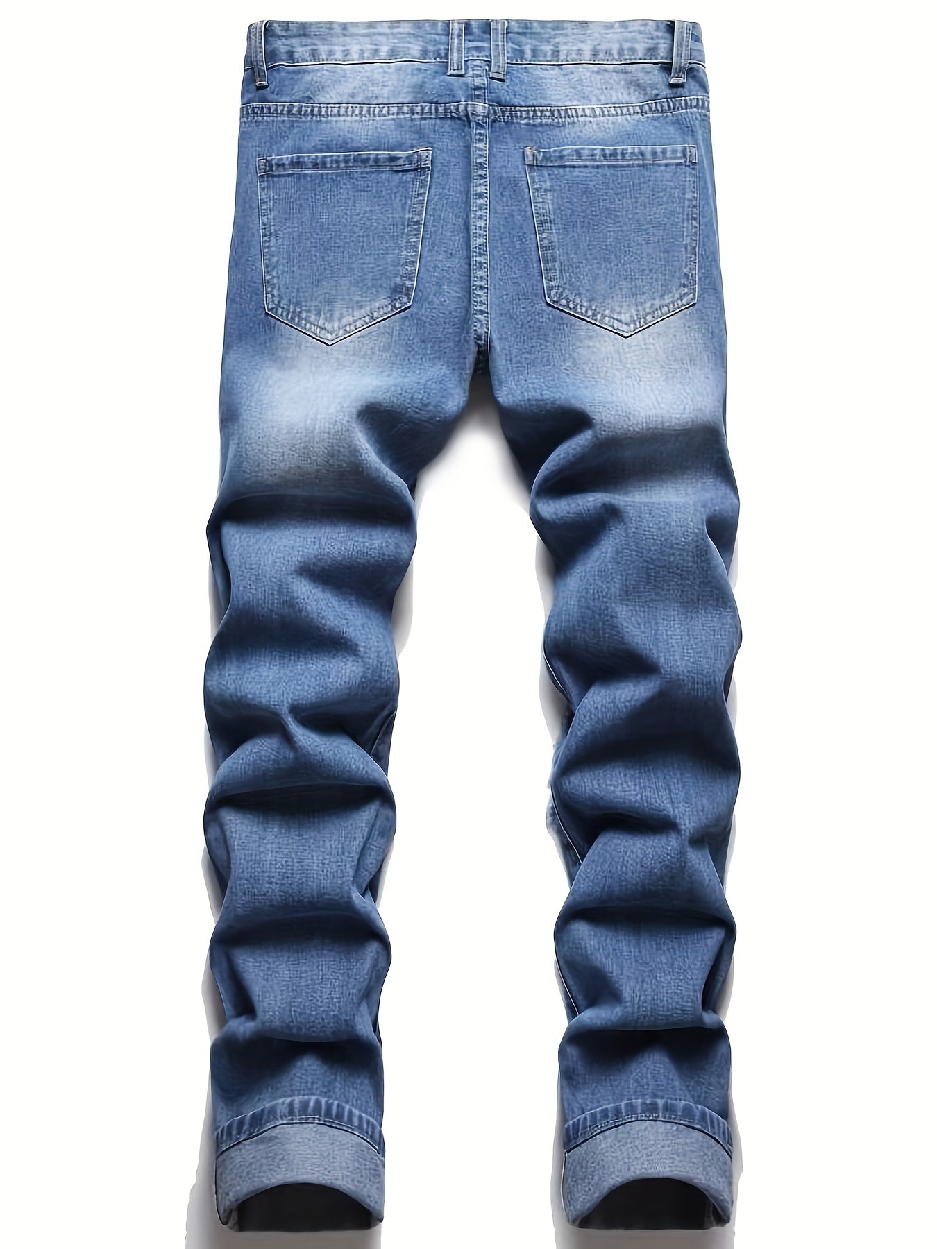 Men Embroidered Ripped Slim Straight Jeans