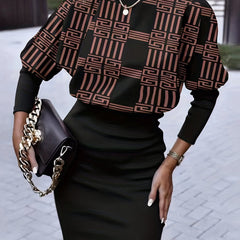 Geometric Print Crew Neck Slim Dress