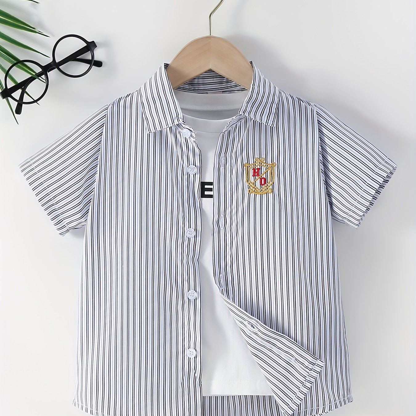 Boys Striped Casual Short Sleeve Lapel Shirt for Summer