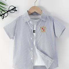 Boys Striped Casual Short Sleeve Lapel Shirt for Summer
