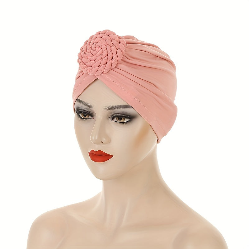 Braided Knot Turban Cap Lotus Pink Head Wrap Pleated Headscarf